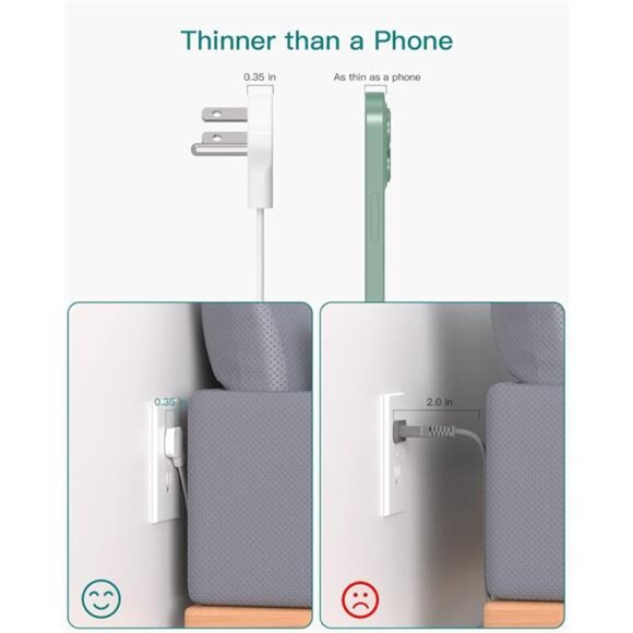 10FT Extension Cord - Power Strip Surge Protector, Flat Plug, Addtam 12 Widely - Picture 4 of 16